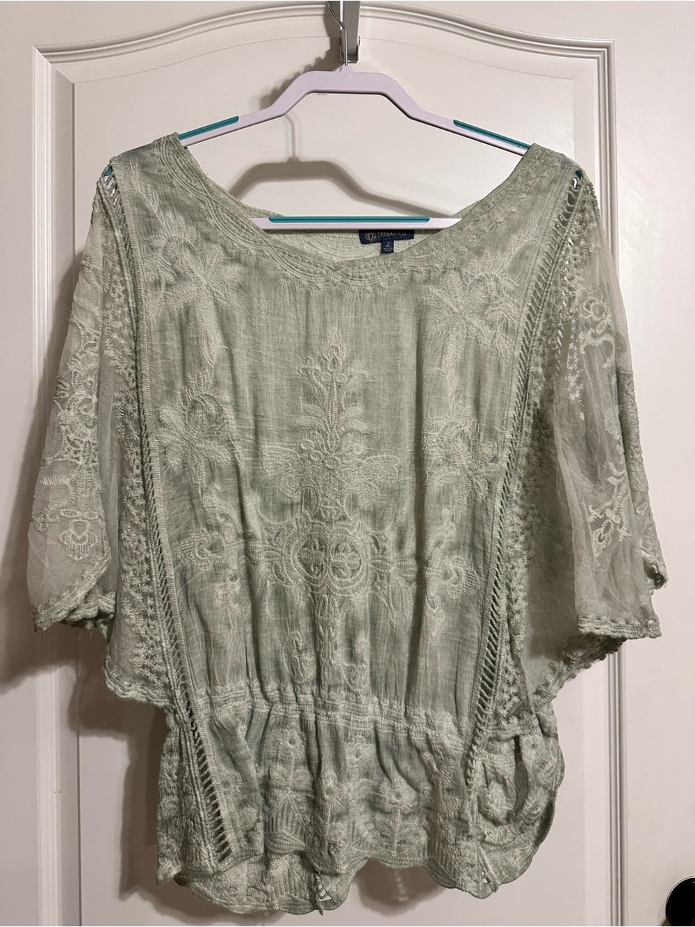 Democracy Sage Green Embroidered Tunic Top